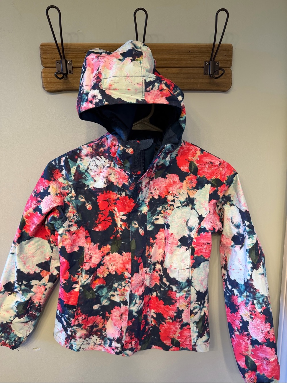 The North Face Floral Hooded Ski Jacket - Navy, Pink & White